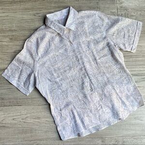 Lorenzini Short Sleeve Shirt Button Down Front Sheer Lightweight Neutral SZ L